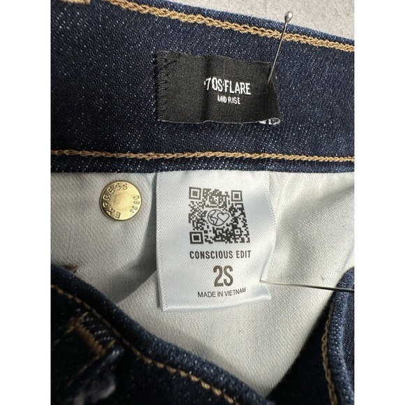 Express Jeans Womens Size 2S Dark Wash Mid Rise 70s Flare Conscious Edit Stretch - Picture 3 of 7